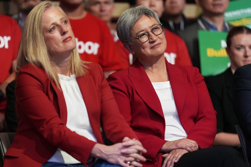 Katy Gallagher and Penny Wong during the Labor Party rally where Julia Gillard appeared.