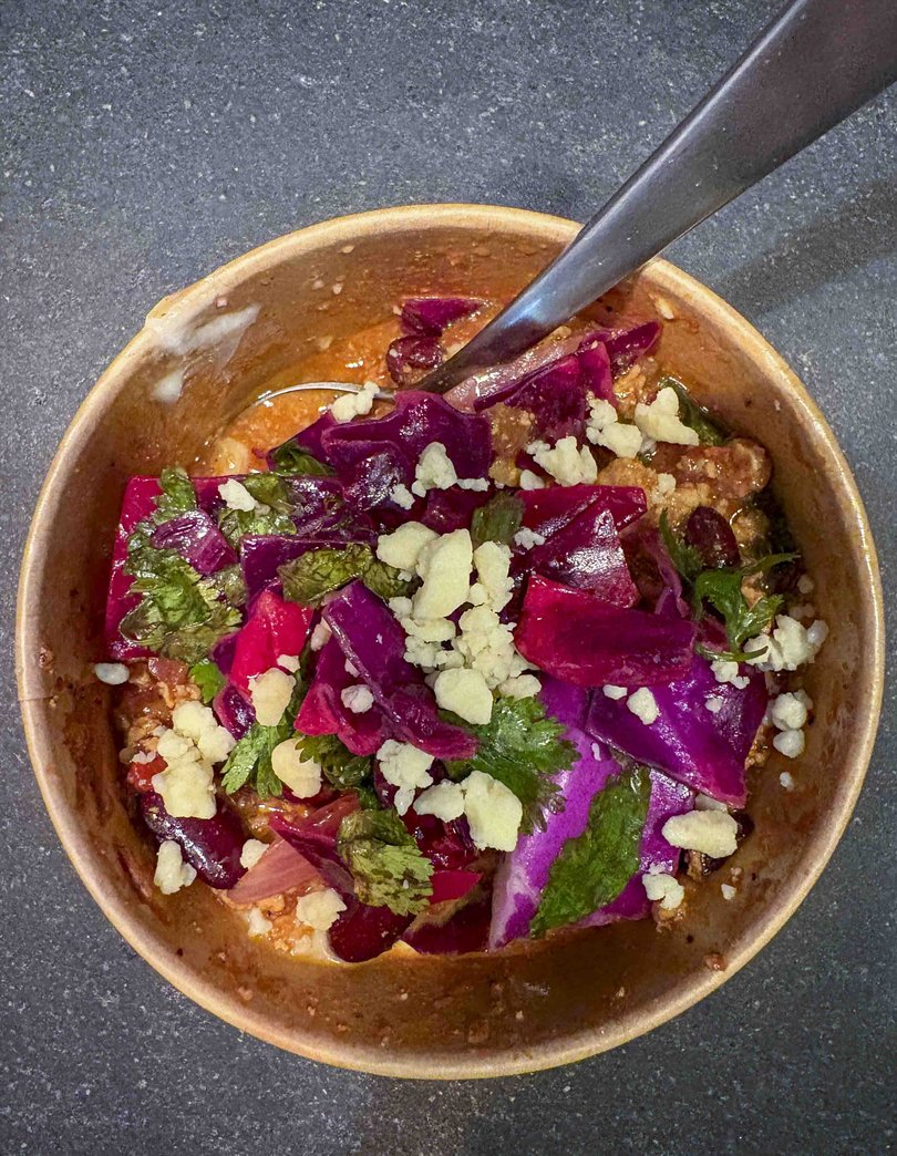 Huberman’s organic turkey chili piles on the protein with turkey and kidney beans. 