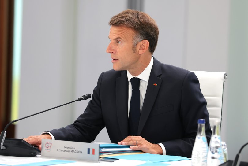 EVIAN-LES-BAINS, FRANCE - JUNE 17: President of France Emmanuel Macron during a working session on promoting economic growth with G7 leaders and G7 outreach partners, during the G7 Summit on June 17, 2026 in Evian-les-Bains, France. Leaders from the Group of 7 (G7) countries convened in Evian, France, near the Swiss border, for their annual summit to discuss challenges to peace and security for Ukraine and Europe, the situation in the Middle East, and other geopolitical issues. (Photo by Anna Moneymaker/Getty Images) Picture: Anna Moneymaker