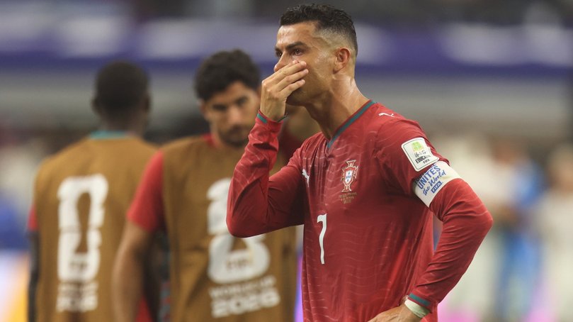 Cristiano Ronaldo in tears after the game.