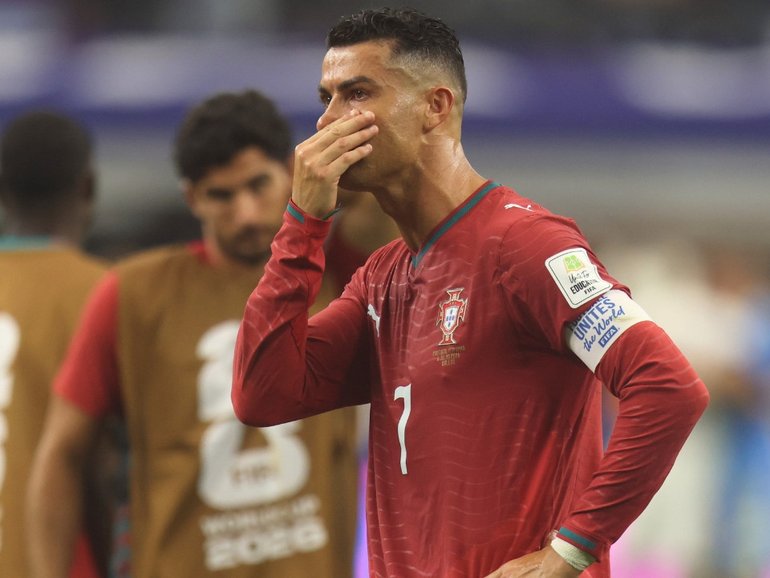 Cristiano Ronaldo in tears after the game.