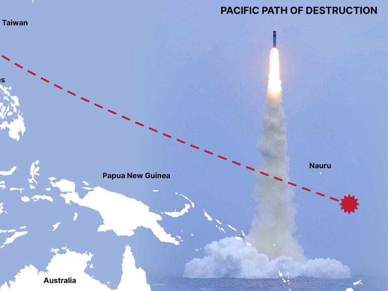 A senior Taiwanese official released an image of the apparent flight path of the Chinese submarine launched ballistic missile, showing the warhead hitting waters near Tuvalu and Nauru.