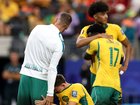 The dejected Socceroos on Saturday.