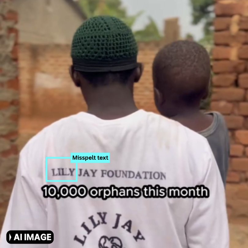 A spelling error on the foundation's logo appears to show the video has been AI-generated.