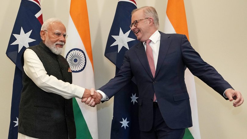  Anthony Albanese  with Narendra Modi at Sofitel Melbourne on Thursday.