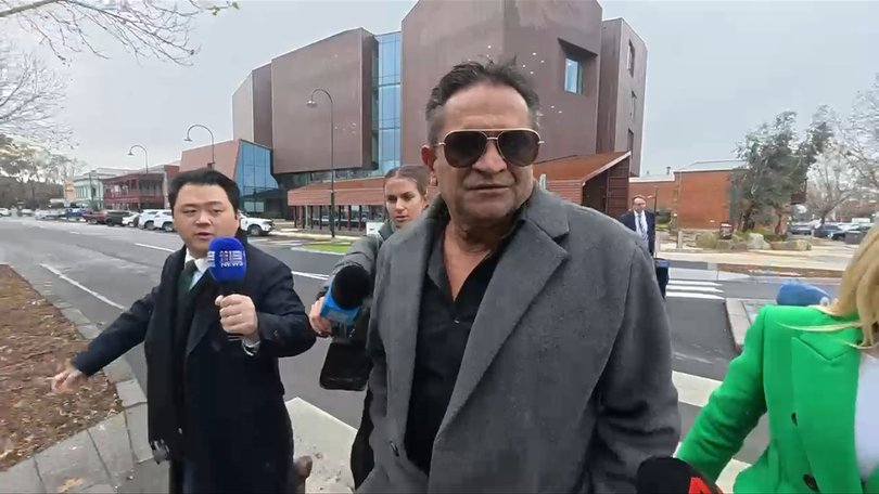 Nicky Winmar leaving court in Bendigo.