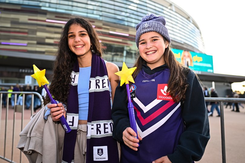 PERTH, AUSTRALIA - JULY 09: Fans show support for their team and Starlight Foundation during the 2026 AFL Round 18 match between the Fremantle Dockers and the Sydney Swans at Optus Stadium on July 9, 2026 in Perth, Australia. (Photo by Daniel Carson/AFL Photos via Getty Images)