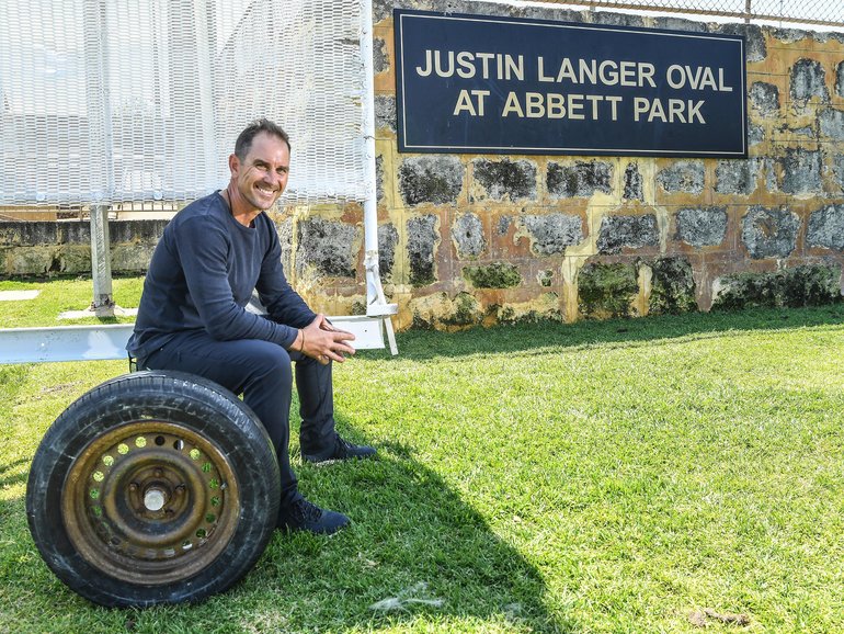 Justin Langer at the Scarborough Oval named in his honour. 