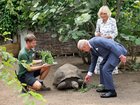 King Charles and Queen Camilla with "Polly" a 32-year-old Galapagos tortoise.