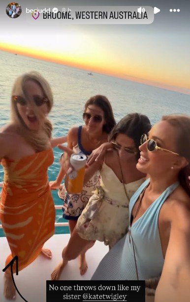 Kate Twigley, left, enjoys a boogie with her sister and mates.