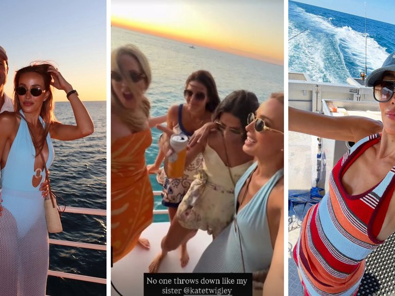 Chris and Bec Judd enjoy a boat party off the coast of Broome.
