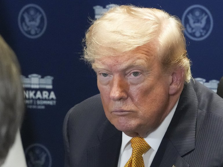 President Donald Trump during a meeting at the NATO Summit.