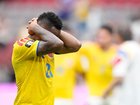Colombia's Jaminton Campaz reacts after losing to Switzerland at the World Cup. 