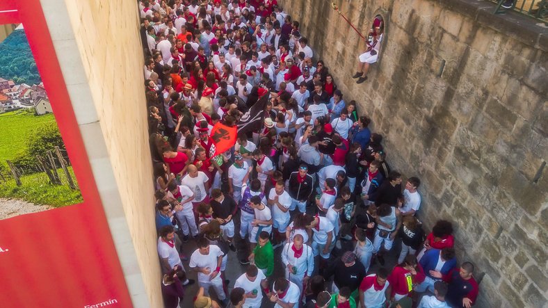 People in Pamplona, Spain, during the Running of the Bulls.