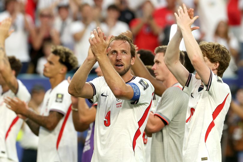 MIAMI GARDENS, FLORIDA - JULY 11: Harry Kane #9 of England applauds fans after the 2-1 victory during the FIFA World Cup 2026 Quarter Final match between Norway and England at Miami Stadium on July 11, 2026 in Miami Gardens, Florida. (Photo by Richard Pelham/Getty Images)