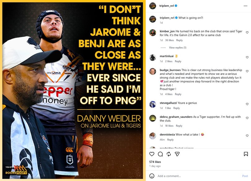 Jarome Luai’s dad has all but confirmed a rift between his son and Benji Marshall.