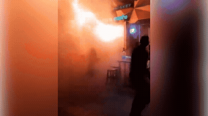 Footage posted to social media showing intense flames coming through the front entrance and roof of the establishment as black smoke billowed into the sky above.