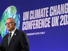 Scott Morrison delivers Australia’s national statement on how to reach net zero by 2050 at the COP26 Climate summit in Glasgow on November 1, 2021. 