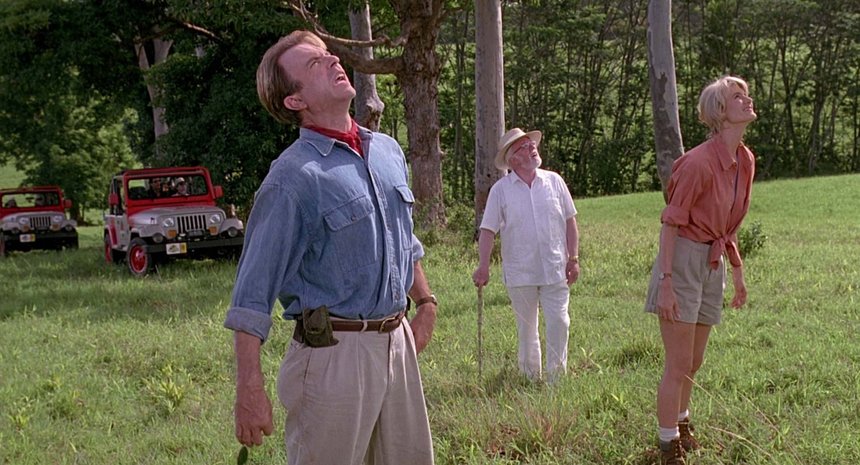 Richard Attenborough, Laura Dern, and Sam Neill in Jurassic Park (1993)
