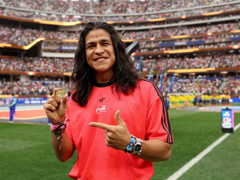 Actor and Footballer Cristo Fernandez at the FIFA World Cup match between South Africa and Canada at Los Angeles Stadium.