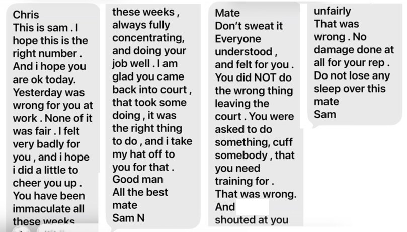 The text messages late actor Sam Neill sent Perth performer Chris Thomas.