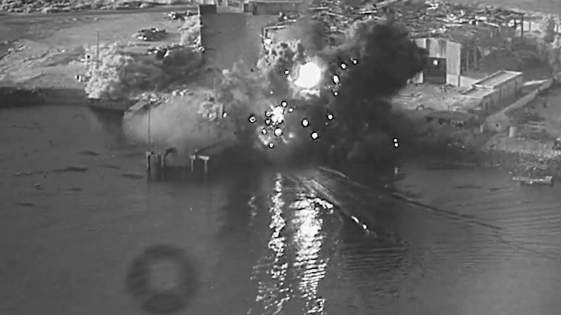 Three Corsair unmanned surface vessels hit the port at Bandar Abbas Naval Base, marking the first time American forces have employed sea drones in combat operations. 