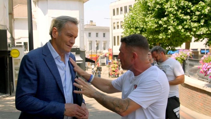 Liam Bartlett confronts Tommy Robinson over his criminal record during a tense exchange for Spotlight.