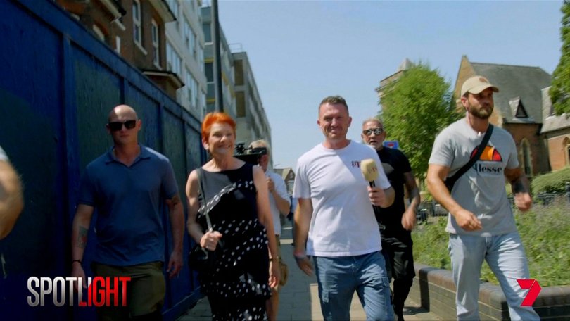 Tommy Robinson shows Pauline Hanson around Luton as cameras follow their controversial meeting.