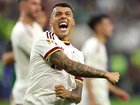 Spain’s Pedro Porro celebrates.
