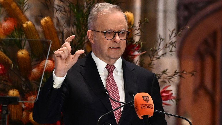 Australian Prime Minister Anthony Albanese deklivers a speech titled AI in Australia’s Interests at The University of Sydney, Wednesday, July 15, 2026. (AAP Image/Dan Himbrechts) NO ARCHIVING
