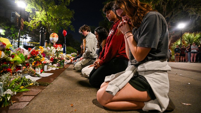 A vigil near the scene of a shooting near the Florida State University student centre on April 17, 2025.