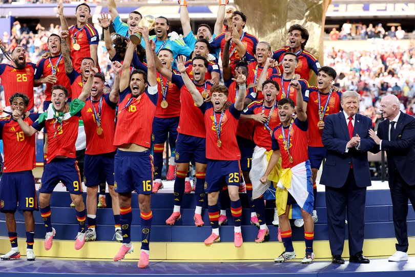 Spain’s players celebrate.