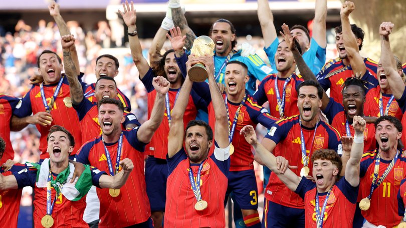 Spain celebrate their win.