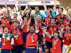 Spain celebrate their win.
