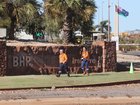 BHP workers strike in Port Hedland. Workers from BHP at the entrance to the site. Jackson Flindell