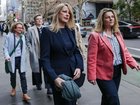 ANU professor Joan Leach, second from left, and professor Rebekah Brown, centre, arrive for the Royal Commission into anti-Semitism and Social Cohesion in Melbourne. 
