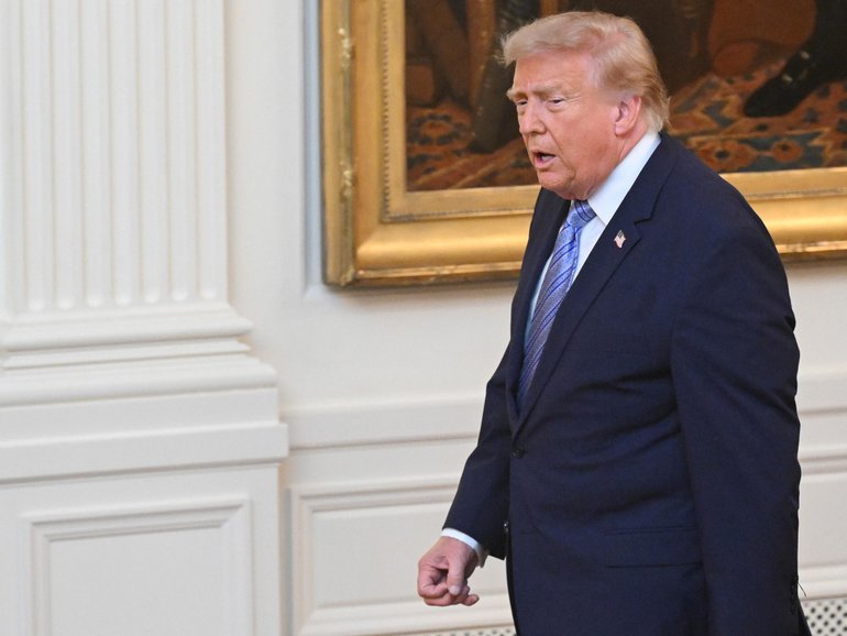US President Donald Trump arrives for his address to the nation.