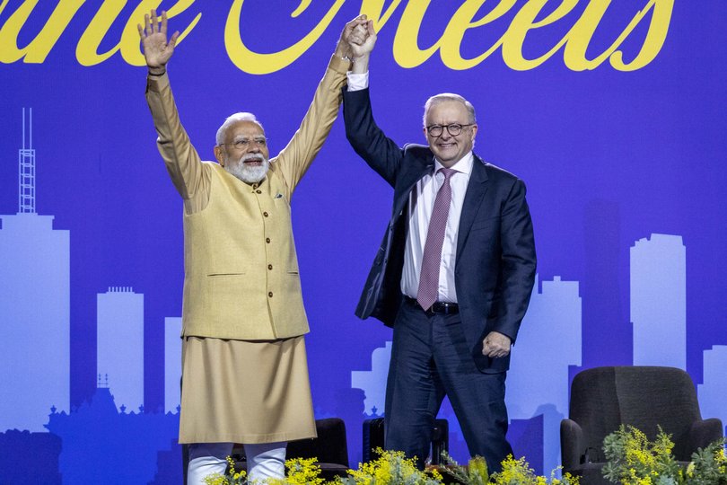 Prime Minister of India, Narendra Modi appearing with PM Anthony Albanese.