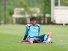  Lamine Yamal looks on during training.