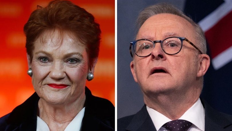 Pauline Hanson’s One Nation has pulled level with Anthony Albanese’s Labor government in the latest Newspoll. Picture: NewsWire