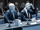 Former KPMG Australia CEO Andrew Yates and former audit and assurance national managing partner Julian McPherson appear before the parliamentary committee.