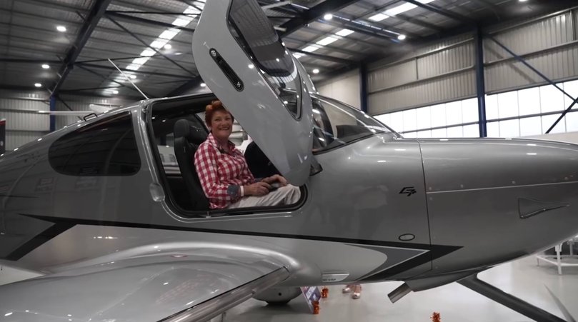 Pauline Hanson with the new plane.