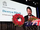 A state funeral is being held for Derryn Hinch at the Timber Yard in Port Melbourne. 