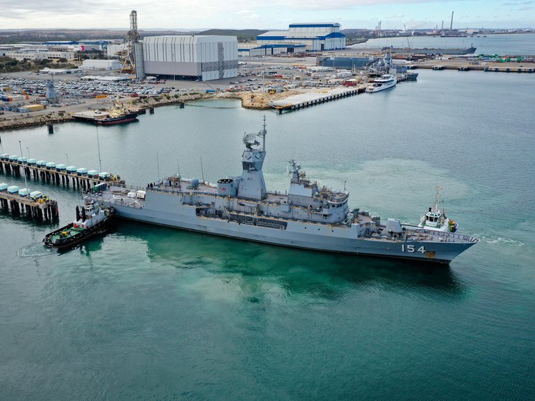 HMAS Parramatta arrives at Henderson Shipyard in Western Australia to begin her Anzac Midlife Capability Assurance Program  upgrades. 