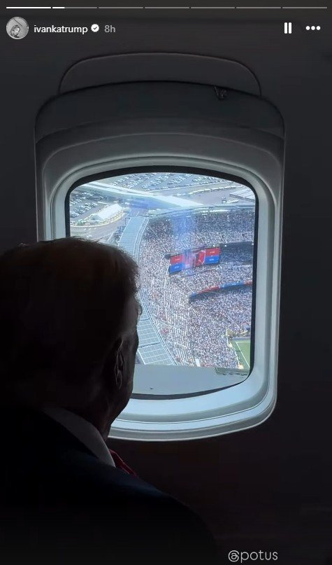 Mr Trump’s arrival at the stadium was equally eye-catching, with the US President flying in by helicopter.