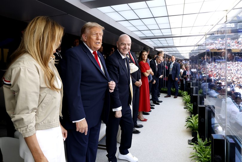 US President Donald Trump and Gianni Infantino, President of FIFA, before the FIFA World Cup 2026 Final match between Spain and Argentina.