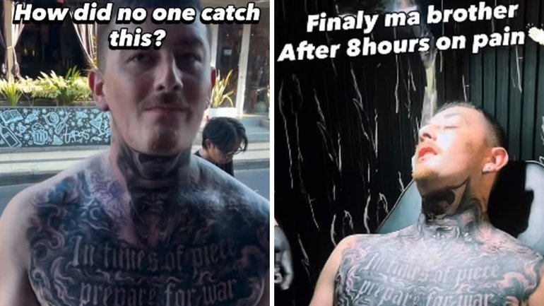 It took eight hours to get the ink etched across his chest — but there was one cringe-worthy mistake.