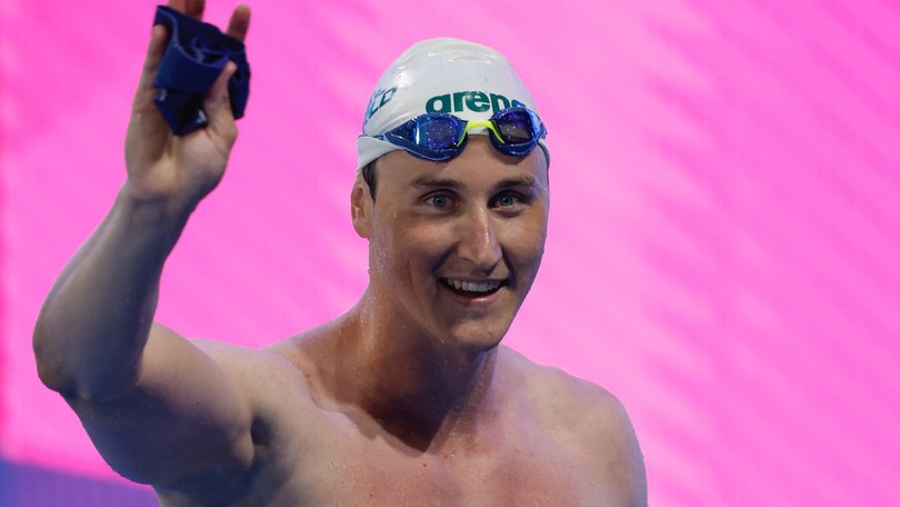 Cameron McEvoy of Australia celebrates after winning the gold medal in the Men's 50m Freestyle Final during day two of the China Open Swimming Championship in 2026.