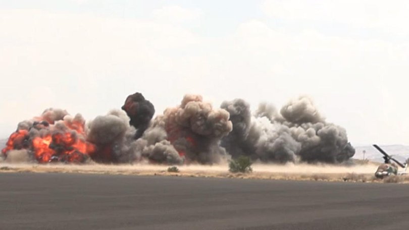 Sanaa International Airport was struck during an exchange between the Houthis and Saudi-led forces.