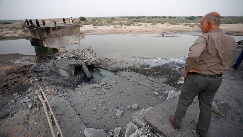 The bridge linking Bandar Abbas and Kehuristan, rendered unusable in a US strike, is seen in Iran's Hormozgan province.